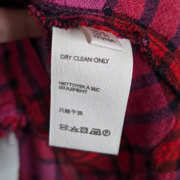 We The Free Pacific Dawn‎ Drawstring Button Down Wool Blend Plaid Top Red Pink M - Picture 5 of 8